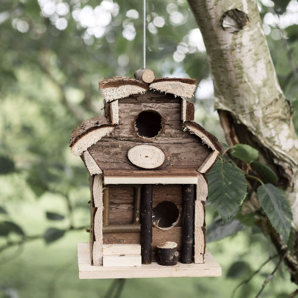 Wooden Bird House Hut + Gazebo Feeder