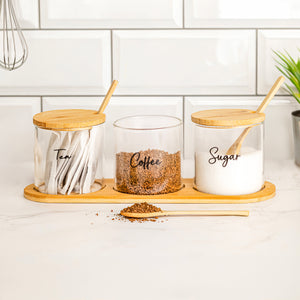 Glass Jar Kitchen Station Set - Tea, Coffee, Sugar and Hot Chocolate