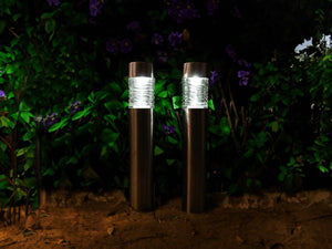 Set of 2 Stainless Steel Wave Solar Powered 10 Lumen Bollard Lights