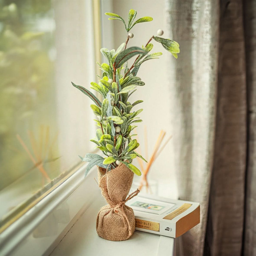 Mistletoe and Eucalyptus Artificial Tree in Jute Bag Decoration