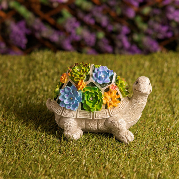 Stone Effect Solar Tortoise Garden Ornament LED Light Up Statue Succulent Decor