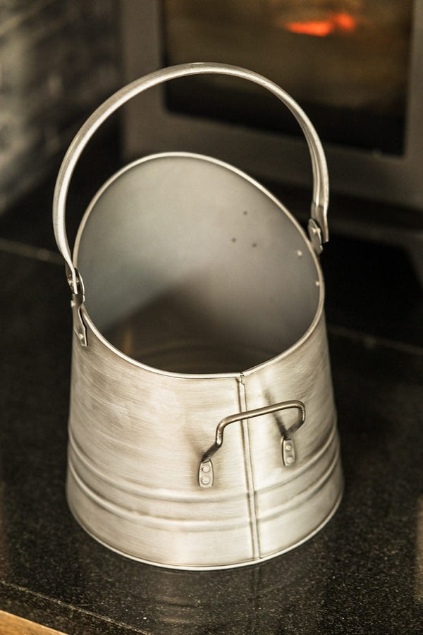 Fireside Coal Bucket & Match Canister - Silver