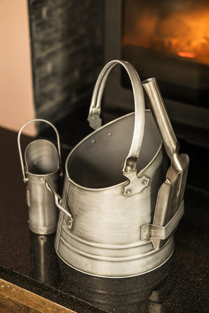 Fireside Coal Bucket & Match Canister - Silver