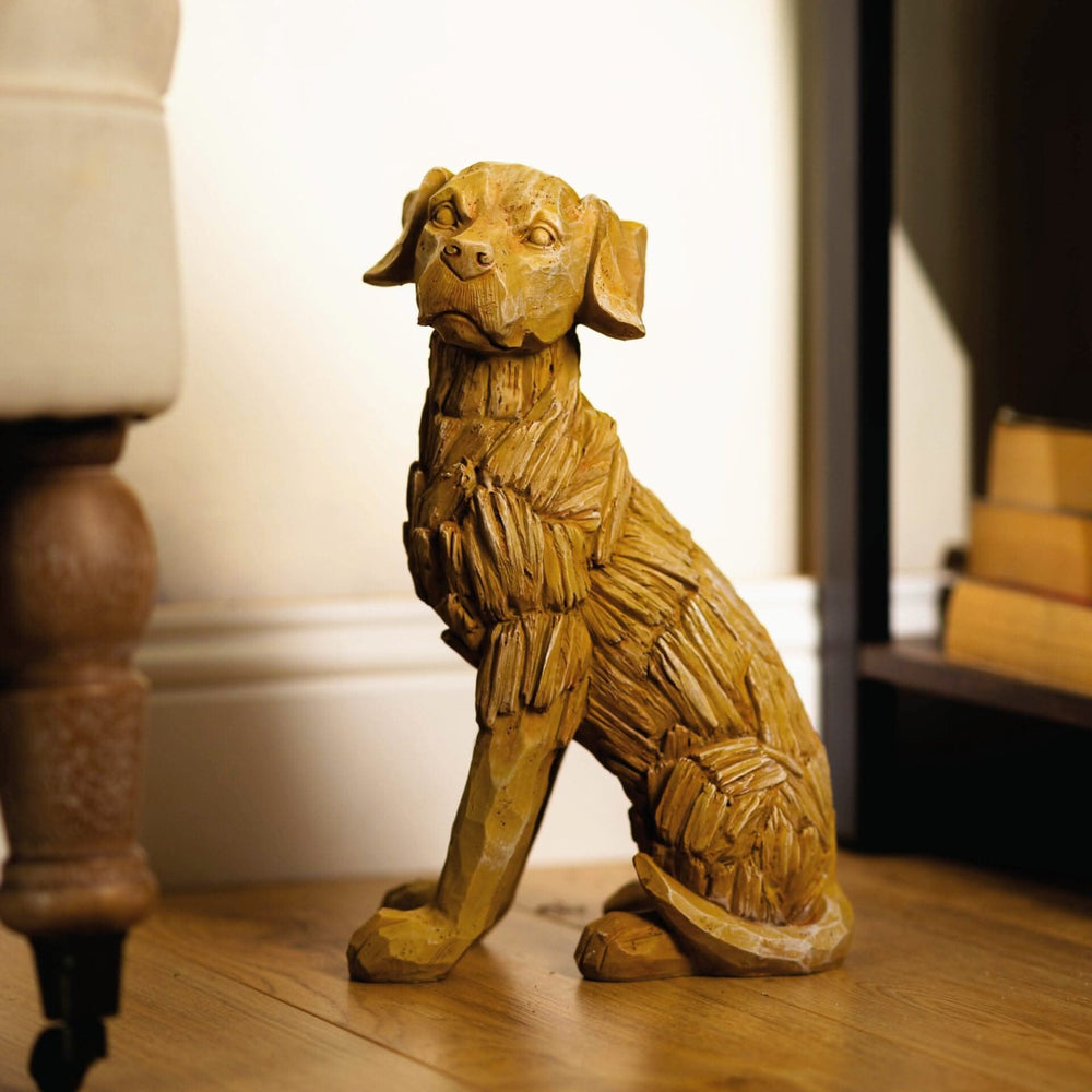 Wood Effect Sitting Dog Statue