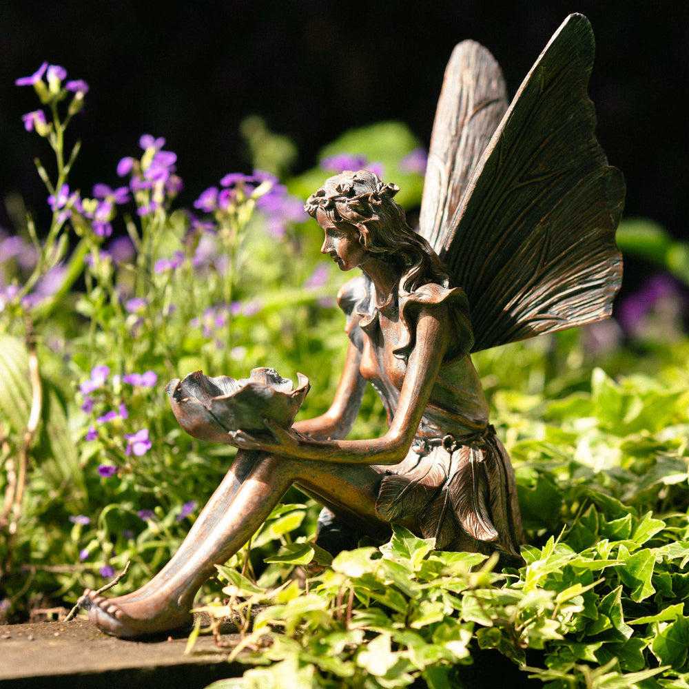 Bronze Effect Resin Sitting Fairy Garden Ornament