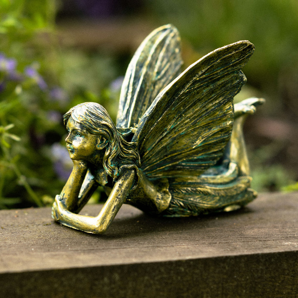 Bronze Effect Laying Fairy Statue Garden Ornament