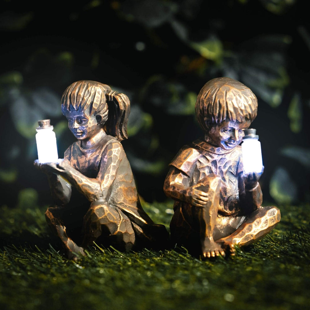 Solar-Powered Boy & Girl Lantern Garden Ornaments