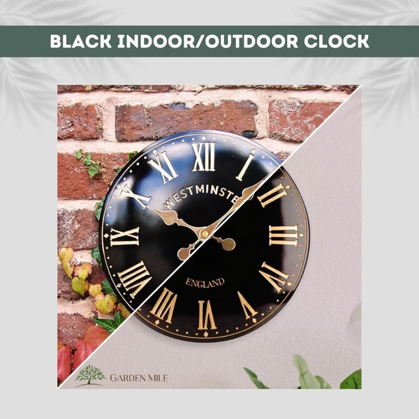 Black Westminster Wall Clock and Thermometer