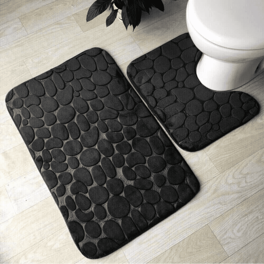 Home Decor Non Slip Memory Foam Bathroom Rug - Black