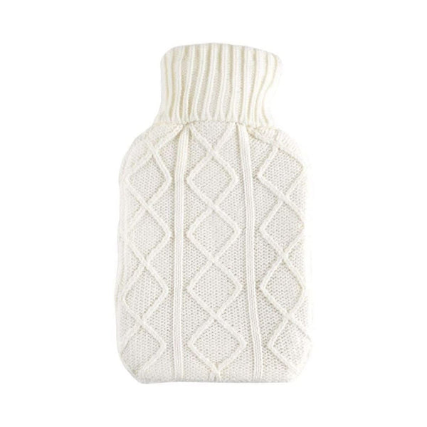 Premium Knitted Hot Water Bottle Cover White 2L