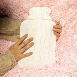 Premium Knitted Hot Water Bottle Cover White 2L