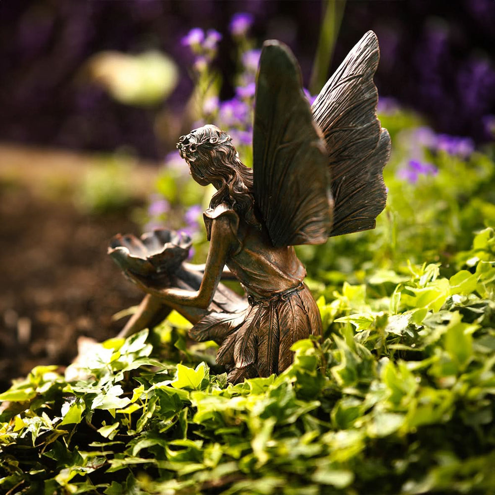 Bronze Effect Resin Sitting Fairy Garden Ornament