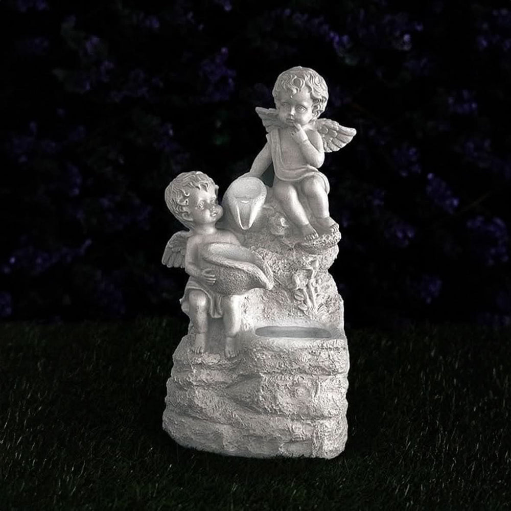 Solar Cherub Ornament Light Fountain Garden Decoration Stone Effect Statue