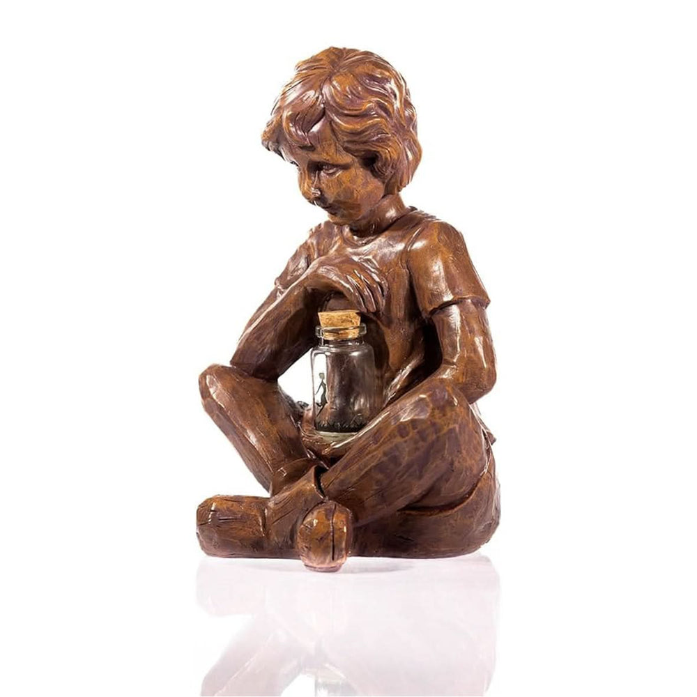 Boy with Light Up Firefly Jar Solar-Powered Garden Ornament