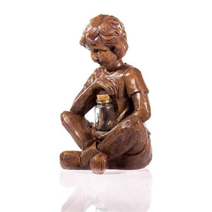 Boy with Light Up Firefly Jar Solar-Powered Garden Ornament