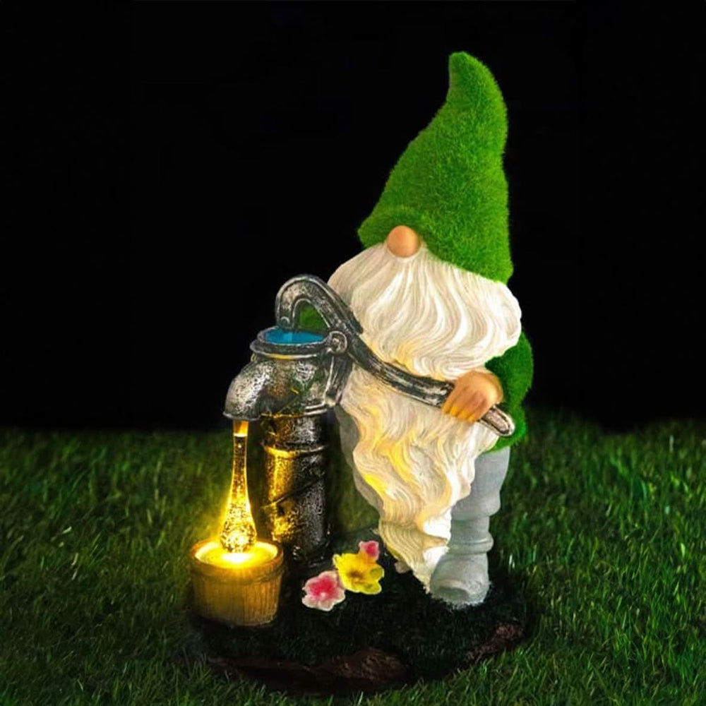 Solar Gnome Garden Ornament LED Water Pump Home Patio Flower Bed Lighting