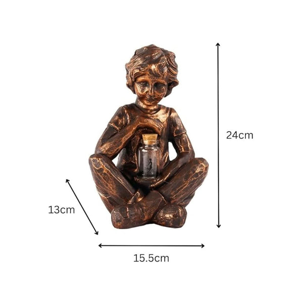 Boy with Light Up Firefly Jar Solar-Powered Garden Ornament