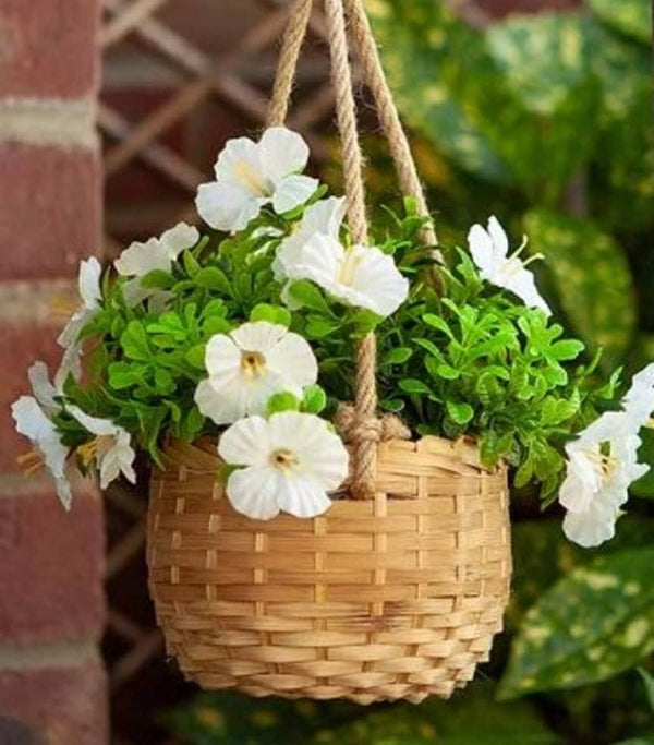 Artificial White Blossom Flower Basket Bouquet