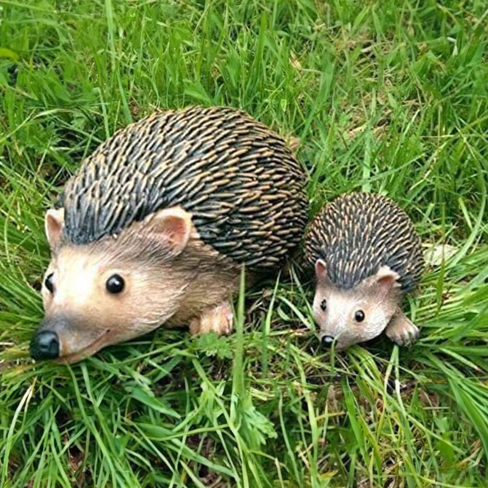 Life-Like Hedgehog Family Garden Ornaments - Parent & Child