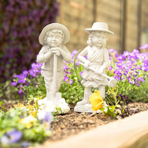 2pc Gardening Kids Statues Set