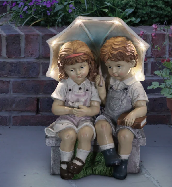 Solar Umbrella Resin Boy And Girl