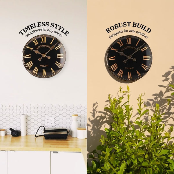 Black Westminster Wall Clock and Thermometer