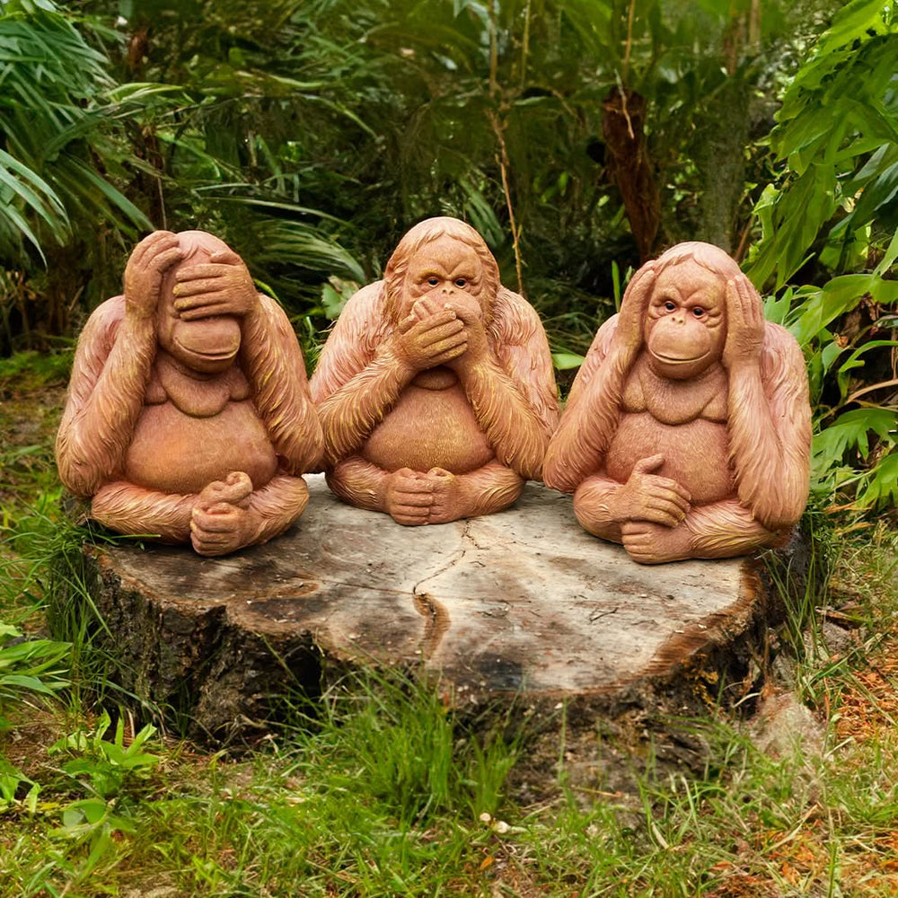 Three Wise Monkeys Speak See Hear No Evil - Garden Statue Set