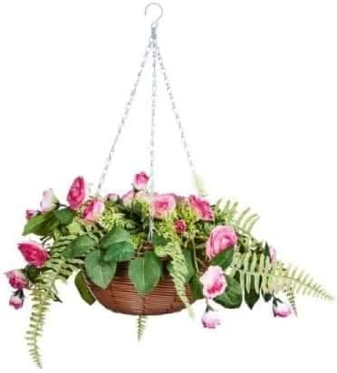 30cm Hanging Basket Garden Décor Floral & Foliage Hanging Chain - Rose Sensation