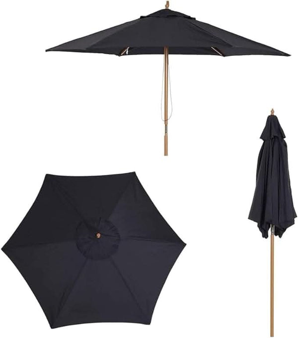 2.4m Black Wooden Garden Parasol