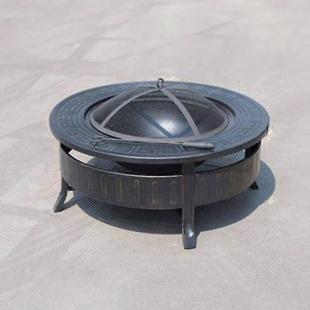 Black Round Steel Fire Pit With BBQ Grill and Mesh Lid Patio Heater