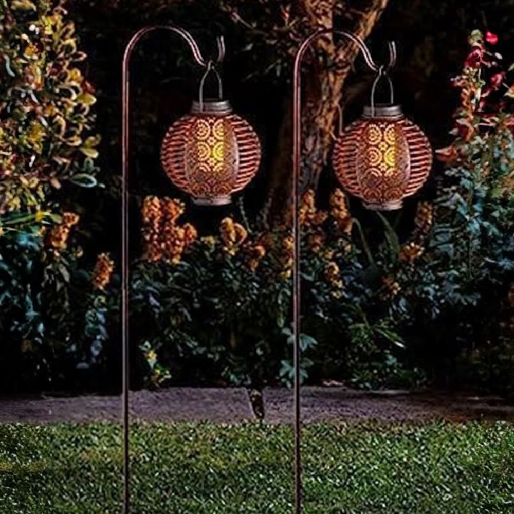 LED Solar Flame Effect Hanging Lantern - Twin Pack