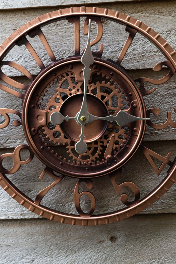 Large Outdoor Open Face Bronze Effect Garden Wall Clock