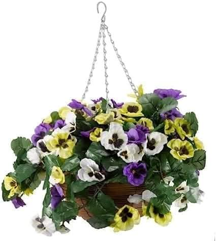 30cm Hanging Basket Artificial Flowers Garden Décor - Pansy Pourri