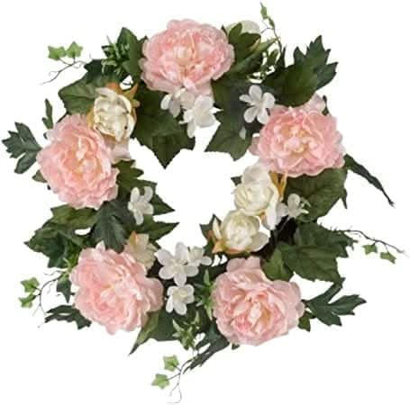 Decorative Artificial Foliage Flower Wreath – Peony Whirl