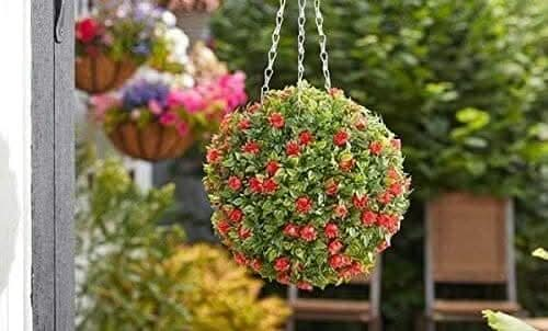 Red Rose Ball Artificial Floral Garden Hanging Baskets