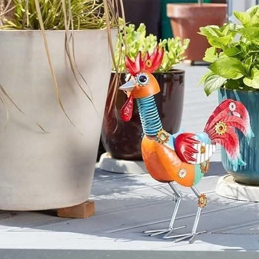 Funky Rooster Metal Garden Standing Ornament