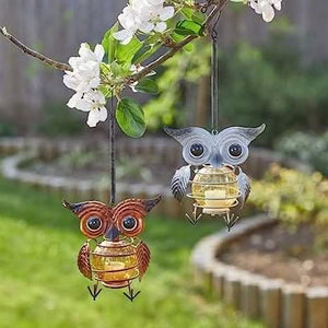 Hanging Owl Light Solar Powered Garden Ornament Tree Decor