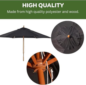 2.4m Black Wooden Garden Parasol