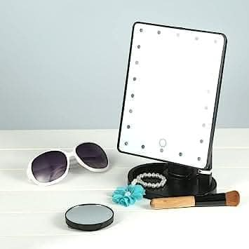 Black Table Top Magnifying Hollywood Style Vanity Mirror