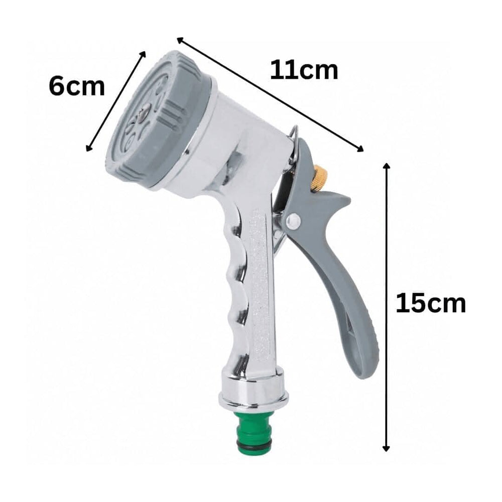 6 Function Dial Garden Hose Spray Gun Heavy Duty Chrome Plate Finish