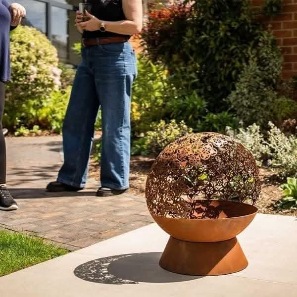 Hand Welded Silhouette Oxidised Steel Fire Globe