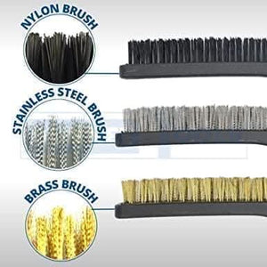 3pc Wire Brush Set 9" Long Steel Brass Nylon DIY Metal Rust Remover