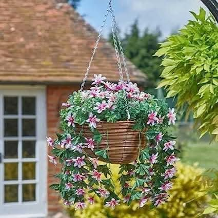 30cm Hanging Basket Artificial Flowers Garden Décor - Star Gazing Lilies