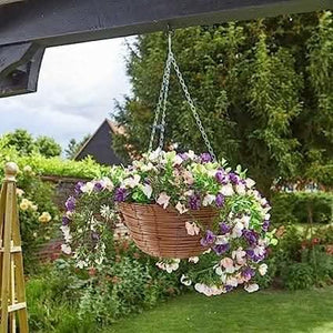 30cm Hanging Basket Artificial Flowers Garden Décor - Petunias