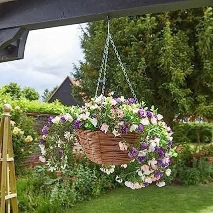 30cm Hanging Basket Artificial Flowers Garden Décor - Petunias