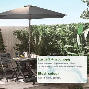 2.4m Black Wooden Garden Parasol