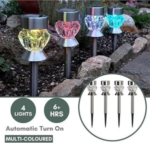 4x Solar Powered LED Stake Lights Diamond Shaped