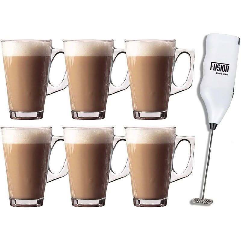 Six latte glasses and Stirrer