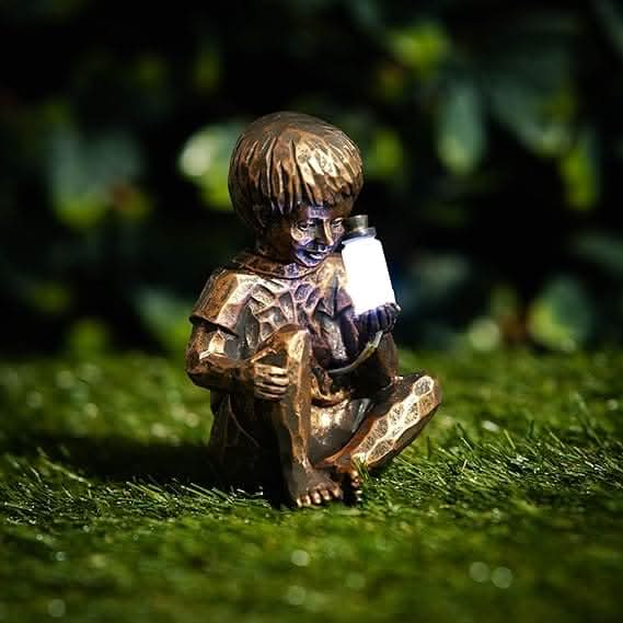 Solar-Powered Boy & Girl Lantern Garden Ornaments