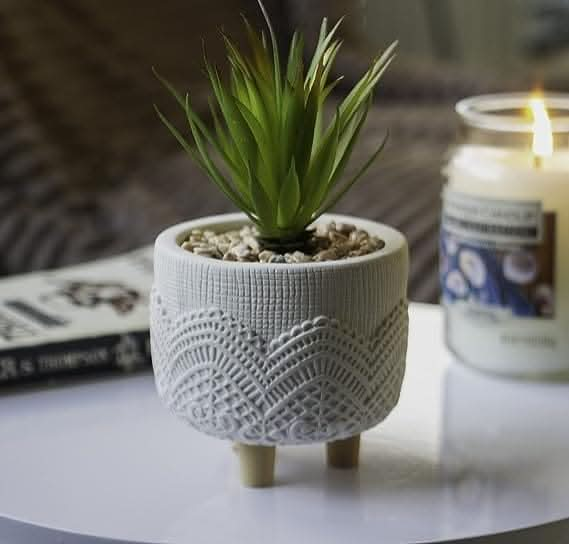 Artificial Succulent in a White Pot With Legs